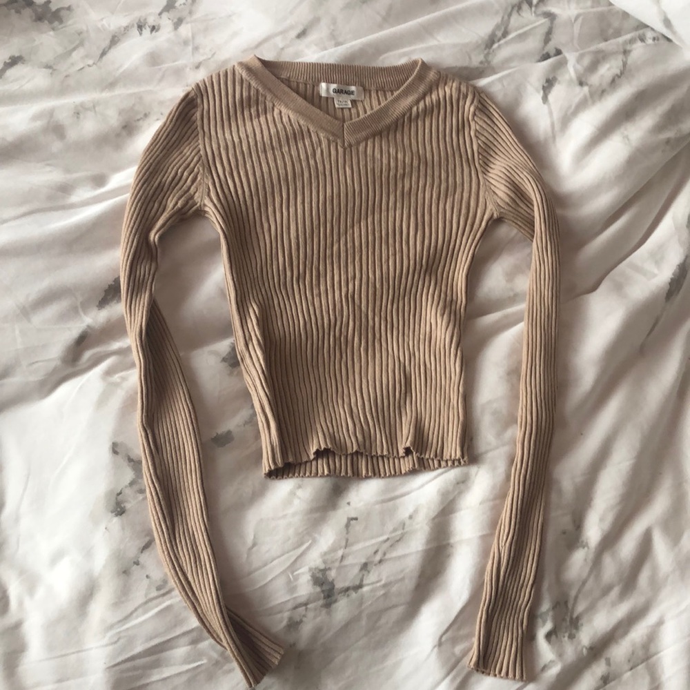 Beige v neck sweater top